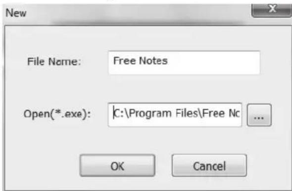 New File Name: Free Notes Open(*.exe): C:\Program Files\Free Nc ... OK Cancel