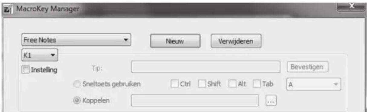 MacroKey Manager Free Notes Nieuw Verwijderen K1 Instelling Tip: Bevestigen Sneltoets gebruiken Ctrl Shift Alt Tab A Koppelen ...