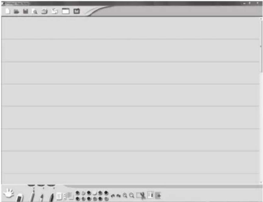 Screenshot of a legacy software interface with toolbars and blank document area, likely from an old application or design tool.