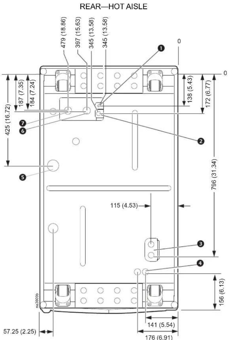 REAR—HOT AISLE 479 (18.86) 397 (15.63) 345 (13.58) 345 (13.58) 0 187 (7.35) 184 (7.24) 138 (5.43) 172 (6.77) 425 (16.72) 796 (31.34) 115 (4.53) 57.25 (2.25) 141 (5.54) 176 (6.91) na3009b ① ② ③ ④