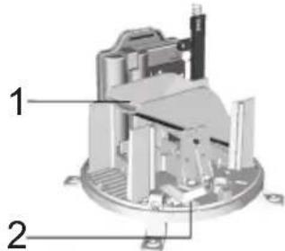 Technical diagram of a mechanical assembly with numbered parts labeled 1 and 2