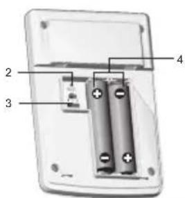 Diagram of a battery pack with labeled components including two batteries and four numbered parts