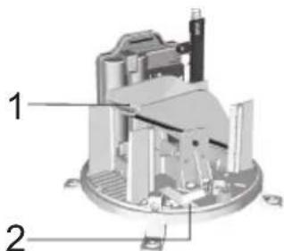 Technical diagram of a mechanical device with numbered components labeled 1 and 2