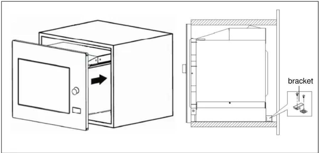 Technical diagram showing a door opening and its internal structure with a bracket labeled in Chinese.