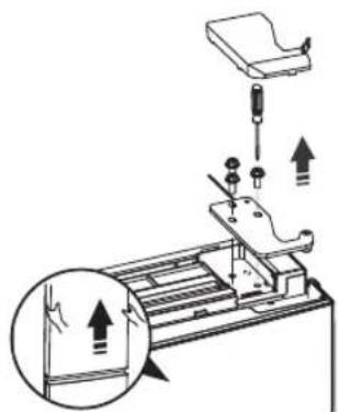 Diagram illustrating a mechanical assembly with labeled parts and directional arrows, including a magnified inset showing motion or force direction.