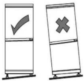 Two diagrams showing a vertical panel with a checkmark and an 'X' symbol, likely indicating cancellation or error.