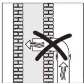 Diagram showing a crossed-out barrier mechanism with directional arrows and smoke, likely illustrating a safety or mechanical hazard.
