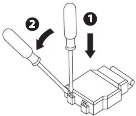 Diagram showing two screwdrivers with labeled arrows indicating assembly steps
