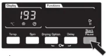 Display 193 °C Functions Temp Spin Drying Option Delay Start Pause