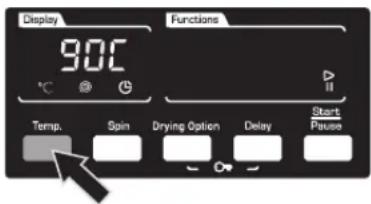 Display 90°C Functions Temp. Spin Drying Option Delay Start Pause