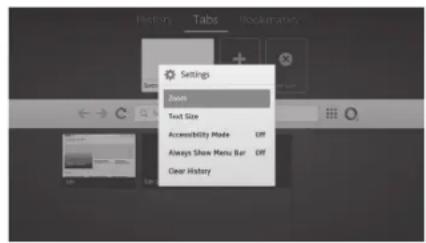 Settings Options Text Size Accessibility Mode OFF Always Show Menu Bar OFF Clear History