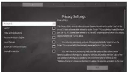 Software settings interface screenshot showing privacy configuration options with checkboxes and buttons