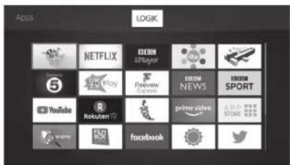 Apps LOGIK 5 NETFLIX EBOX Player Disney You're play Freeview Spotify YouTube R Rekuiter prime video www ROD Facebook EBOX NEWS SPORT A B C D S T A P O X SPOTER