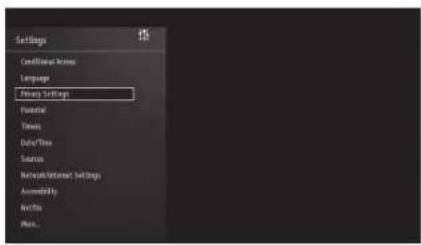 Settings Conditional Screen Language Primary Settings Functional Times Data/Time Sources Network/Internet Settings Accessibility Netflix Phone...