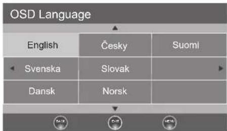 OSD Language English Cësky Suomi Svenska Slovak Dansk Norsk