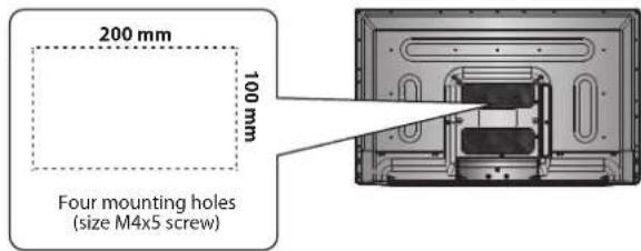 200 mm 100 mm Four mounting holes (size M4x5 screw)