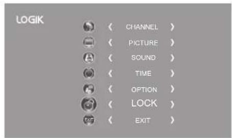 LOGIK CHANNEL > PICTURE > SOUND > TIME > OPTION > LOCK > EXIT >
