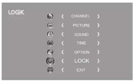 LOGIK CHANNEL > PICTURE > SOUND > TIME > OPTION > LOCK > EXIT >
