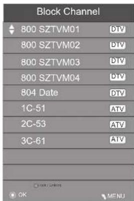 Block Channel 800 SZTVM01 DTV 800 SZTVM02 DTV 800 SZTVM03 DTV 800 SZTVM04 DTV 804 Date DTV 1C-51 ATV 2C-53 ATV 3C-61 ATV OK MENU