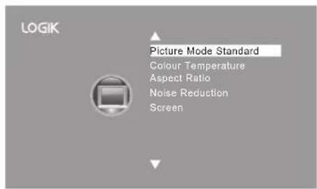 LOGIK Picture Mode Standard Colour Temperature Aspect Ratio Noise Reduction Screen