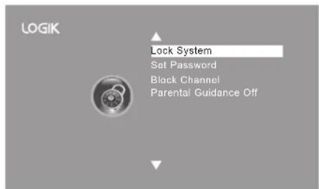LOGIK Lock System Set Password Block Channel Parental Guidance Off
