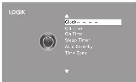 LOGIK Clock-- -- -- Off Time On Time Sleep Timer Auto Standby Time Zone