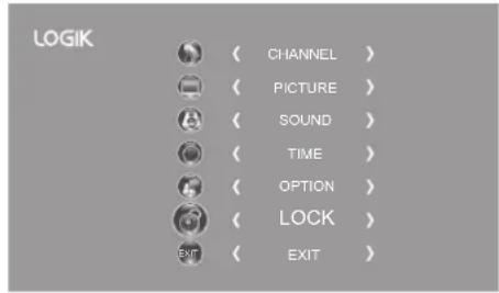 LOGIK CHANNEL > PICTURE > SOUND > TIME > OPTION > LOCK > EXIT >