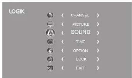 LOGIK CHANNEL > PICTURE > SOUND > TIME > OPTION > LOCK > EXIT >