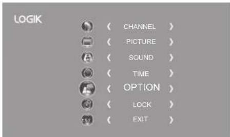 LOGIK ( CHANNEL ) ( PICTURE ) ( SOUND ) ( TIME ) ( OPTION ) ( LOCK ) ( EXIT )