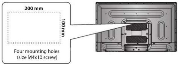 200 mm 100 mm Four mounting holes (size M4x10 screw)