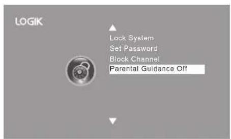 LOGIK Lock System Set Password Block Channel Parental Guidance Off