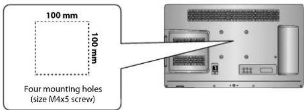 100 mm 100 mm Four mounting holes (size M4x5 screw)