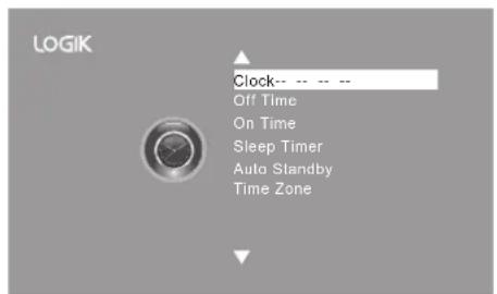 LOGIK Clock-- -- -- Off Time On Time Sleep Timer Auto Standby Time Zone