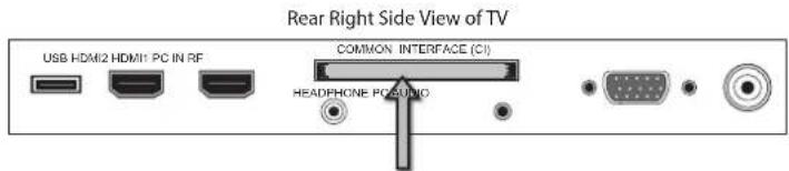 Rear Right Side View of TV USB HDMI2 HDMI1 PC IN RF COMMON INTERFACE (CI) HEADPHONE POSUMO