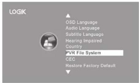 LOGIK OSD Language Audio Language Subtitle Language Hearing Impaired Country PVR File System CEC Restore Factory Default