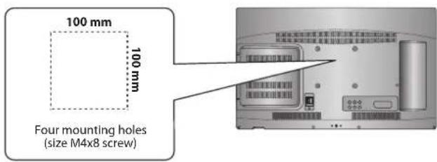 100 mm 100 mm Four mounting holes (size M4x8 screw)