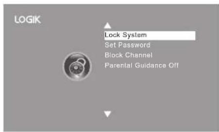 LOGIK Lock System Set Password Block Channel Parental Guidance Off
