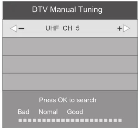 DTV Manual Tuning UHF CH 5 Press OK to search Bad Nomal Good