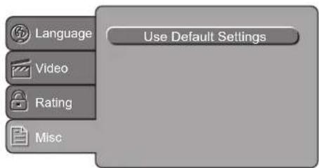 Language Video Rating Misc Use Default Settings