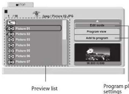 1 / 16 Jpegg / Picture 02.JPG Picture 01 Picture 02 Picture 03 Picture 04 Picture 05 Picture 06 Picture 07 Edit mode Program view Add to program Preview list Program pl settings W:800 H:800