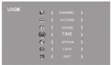 LOGIK < CHANNEL > < PICTURE > < SOUND > < TIME > < OPTION > < LOCK > < EXIT >