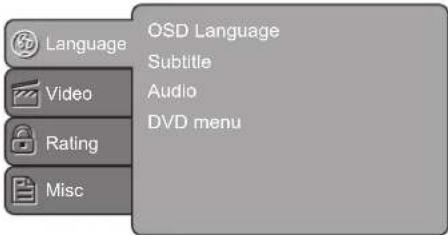 Language Video Rating Misc OSD Language Subtitle Audio DVD menu