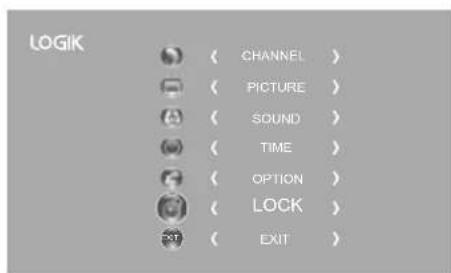 LOGIK ( CHANNEL ) ( PICTURE ) ( SOUND ) ( TIME ) ( OPTION ) ( LOCK ) ( EXIT )