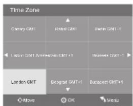 Time Zone Carney GMT Rohort GMT Berlin GMT-1 London GMT Amsterdam GMT+1 Iberdrie GMT-1 London GMT Bogurt GMT-1 Buccard GMT+1 Move OK Menu