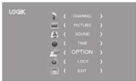 LOGIK ( CHANNEL ) ( PICTURE ) ( SOUND ) ( TIME ) ( OPTION ) ( LOCK ) ( EXIT )