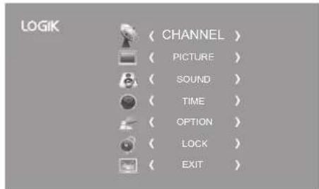 LOGIK < CHANNEL > < PICTURE > < SOUND > < TIME > < OPTION > < LOCK > < EXIT >