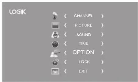 LOGIK ( CHANNEL ) ( PICTURE ) ( SOUND ) ( TIME ) ( OPTION ) ( LOCK ) ( EXIT )