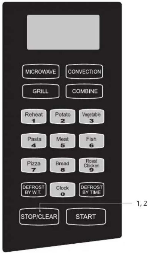 MICROWAVE CONVECTION GRILL COMBINE Reheat 1 Potato 2 Vegetable 3 Pasta 4 Meat 5 Fish 6 Pizza 7 Bread 8 Roast Chicken 9 DEFROST BY W.T. Clock 0 DEFROST BY TIME STOP/CLEAR START 1,2