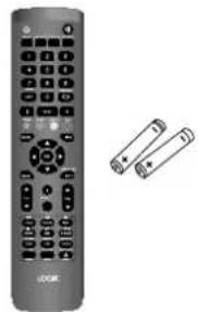 Exterior view of a remote control with keyboard and two hanging clip illustrations (no text or symbols)