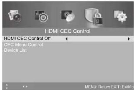HDMI CEC Control HDMI CEC Control Off CEC Menu Control Device List MENU: Return EXIT: ExitMo